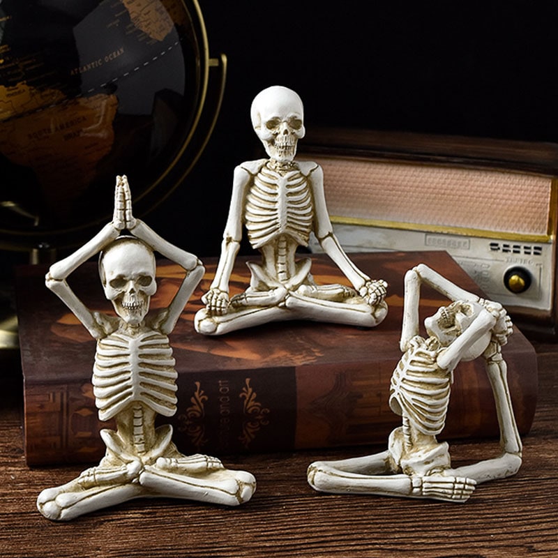 Halloween Skeleton Yoga Pose Resin Figurine Spooky Desktop Decoration - Image 4