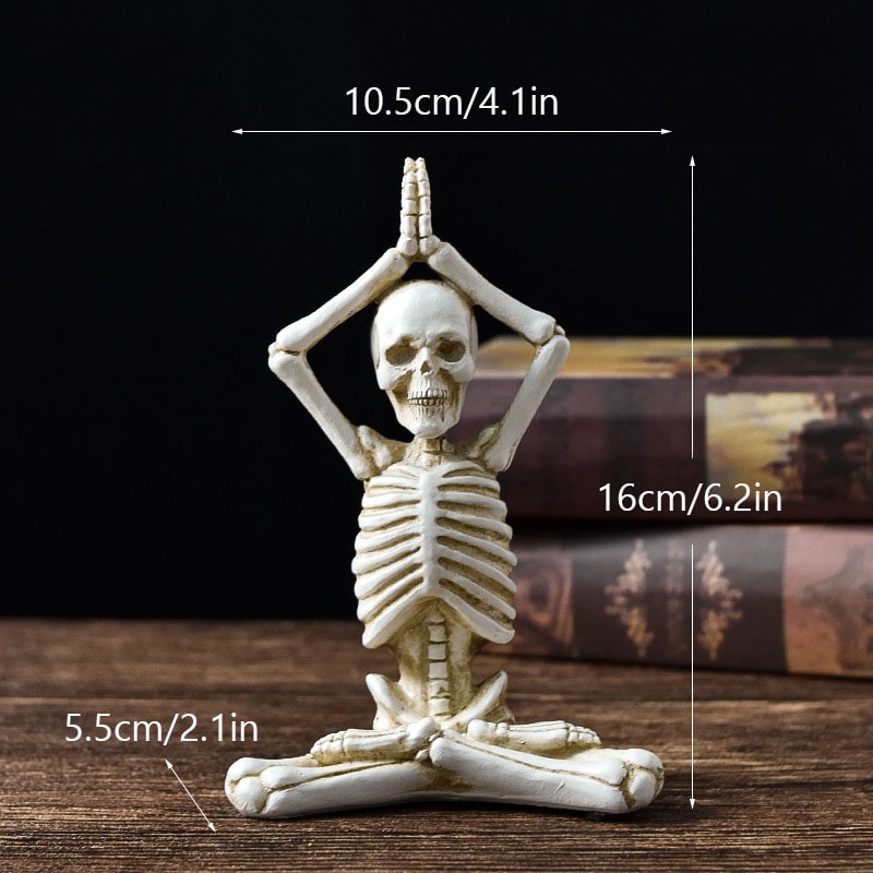 Halloween Skeleton Yoga Pose Resin Figurine Spooky Desktop Decoration - Image 9