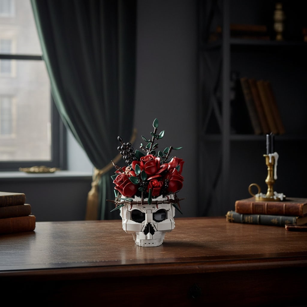 Halloween Skull Building Blocks with Magnetic Tiles and Roses Gothic Decoration Kit - Image 1