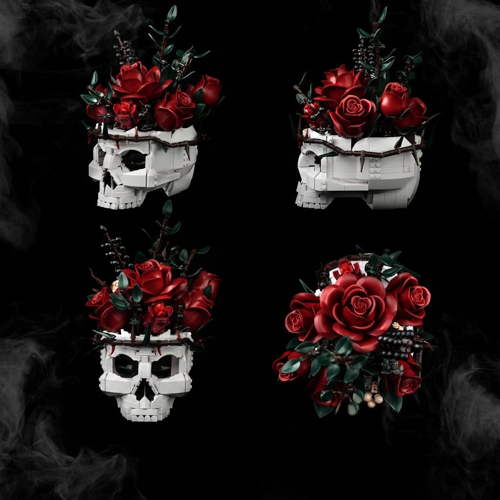 Halloween Skull Building Blocks with Magnetic Tiles and Roses Gothic Decoration Kit - Image 4