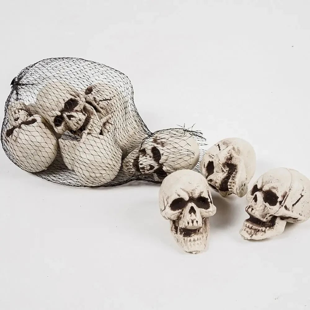 Halloween Skull Decor and Sugar Decorations Mini Plastic Party Props Set with Mesh Bag - Image 1
