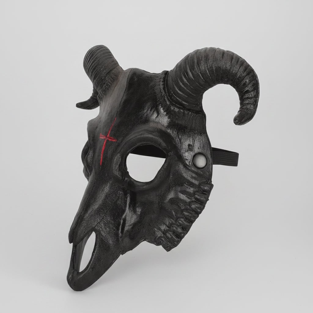 Halloween Skull Mask Goat Design with Horns and Inverted Cross for Costume Party and Haunted House - Image 1