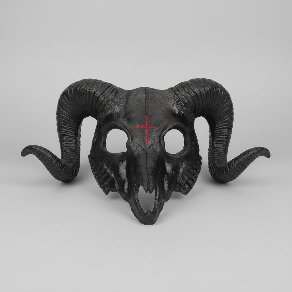 Halloween Skull Mask Goat Design with Horns and Inverted Cross for Costume Party and Haunted House - Image 2