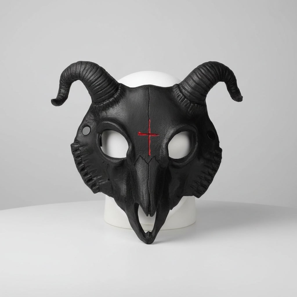 Halloween Skull Mask Goat Design with Horns and Inverted Cross for Costume Party and Haunted House - Image 3