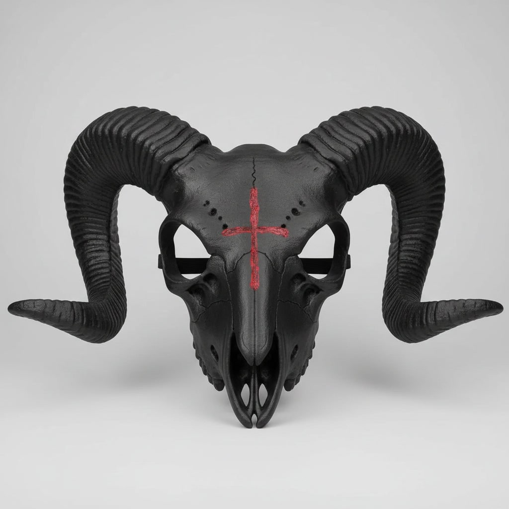 Halloween Skull Mask Goat Design with Horns and Inverted Cross for Costume Party and Haunted House - Image 4