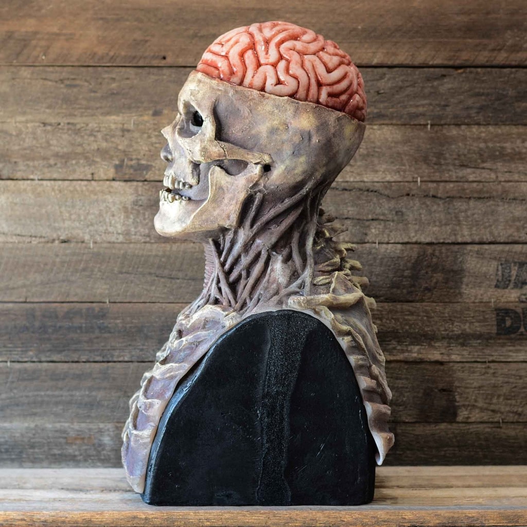 Halloween Skull Mask Horror with Exposed Brain and Chest Bib Full Head Latex Skeleton Creepy Costume - Image 3