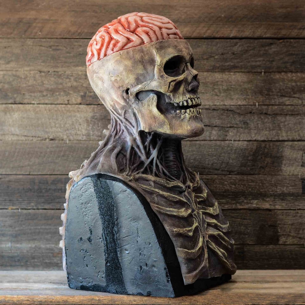 Halloween Skull Mask Horror with Exposed Brain and Chest Bib Full Head Latex Skeleton Creepy Costume - Image 4