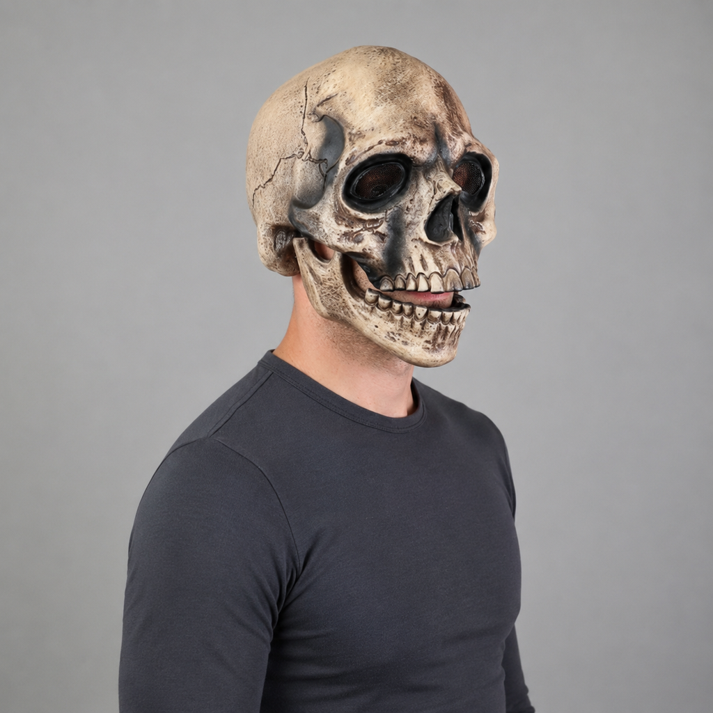 Halloween Skull Mask with Moving Jaw and Creepy Mesh Eyes for Cosplay Costume Party - Image 1