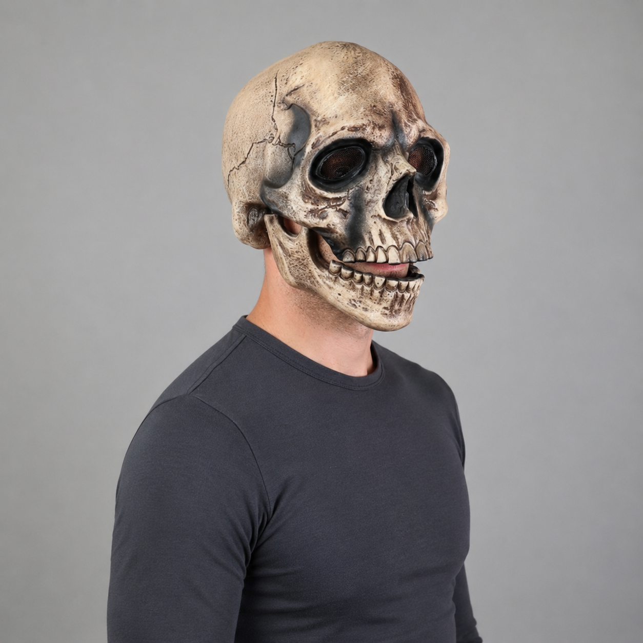 Halloween Skull Mask with Moving Jaw and Creepy Mesh Eyes for Cosplay Costume Party - Image 1