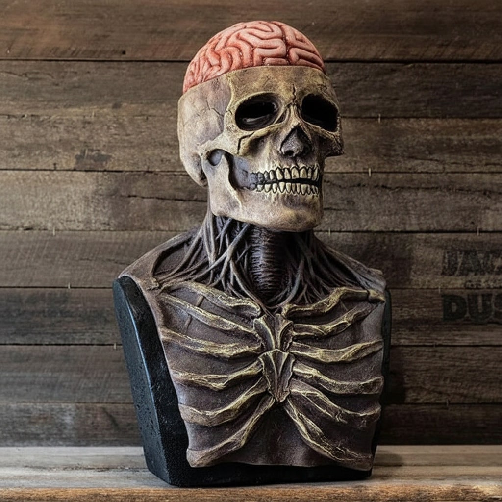Halloween Skull Mask with Skeleton Chest Plate and Exposed Brain for Scary Party - Image 1