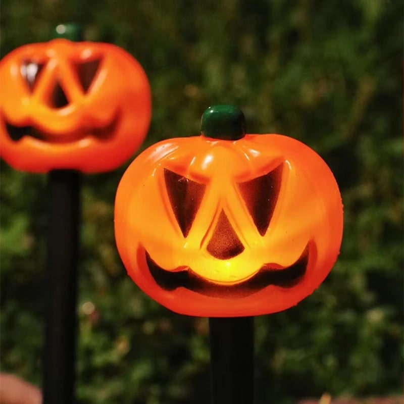 Halloween Solar Pathway Lights with Pumpkin Jack-O-Lantern Stakes Outdoor Decoration Set of 5 - Image 3