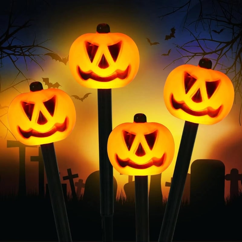 Halloween Solar Pathway Lights with Pumpkin Jack-O-Lantern Stakes Outdoor Decoration Set of 5 - Image 4