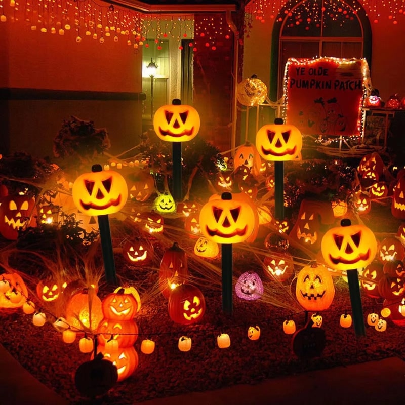 Halloween Solar Pathway Lights with Pumpkin Jack-O-Lantern Stakes Outdoor Decoration Set of 5 - Image 5