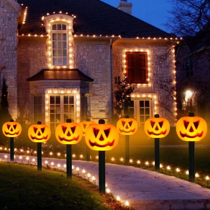 Halloween Solar Pathway Lights with Pumpkin Jack-O-Lantern Stakes Outdoor Decoration Set of 5 - Image 6