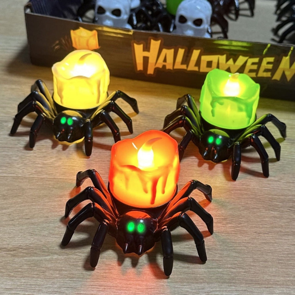 Halloween Spider Tea Lights with LED Candles Battery Operated Flameless Holder Decoration - Image 1