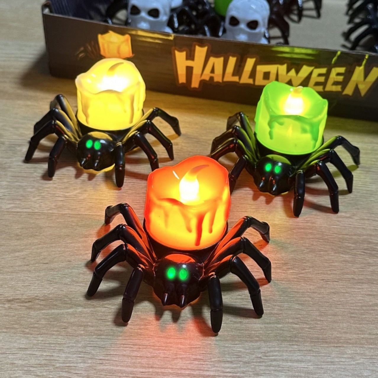 Halloween Spider Tea Lights with LED Candles Battery Operated Flameless Holder Decoration - Image 5