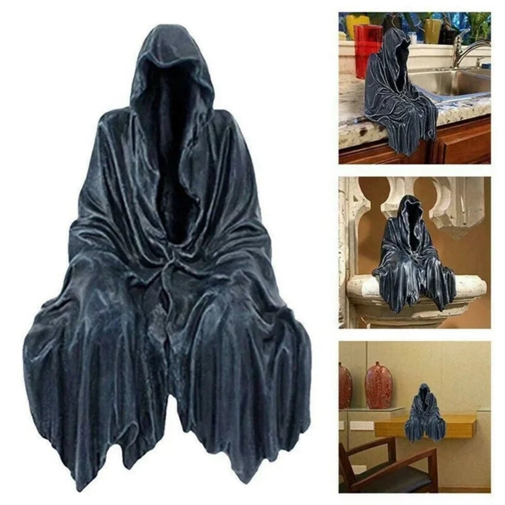 Halloween Spooky Grim Reaper Shelf Sitter Statue Resin Figurine Decoration Hooded - Image 3