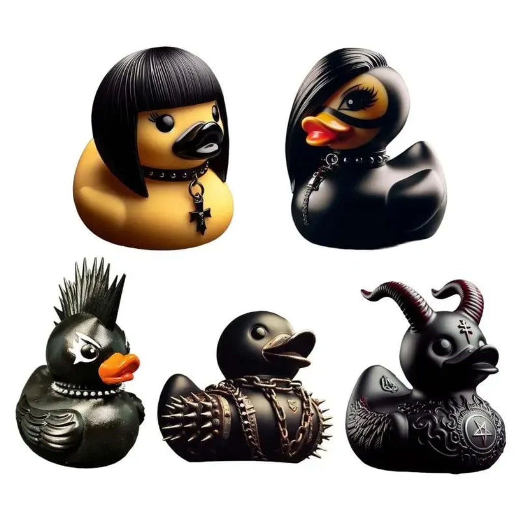 Halloween Spooky Rubber Duckling Squishy Duck Goth Punk Decoration with Studded Collar and Chains - Image 8