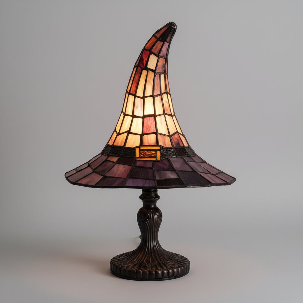 Halloween Stained Glass Table Lamp with Witch Hat Design and Tiffany Style Lampshade - Image 1