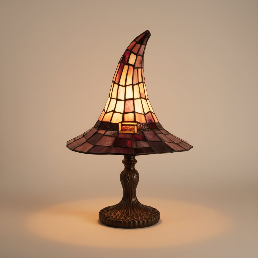 Halloween Stained Glass Table Lamp with Witch Hat Design and Tiffany Style Lampshade - Image 2