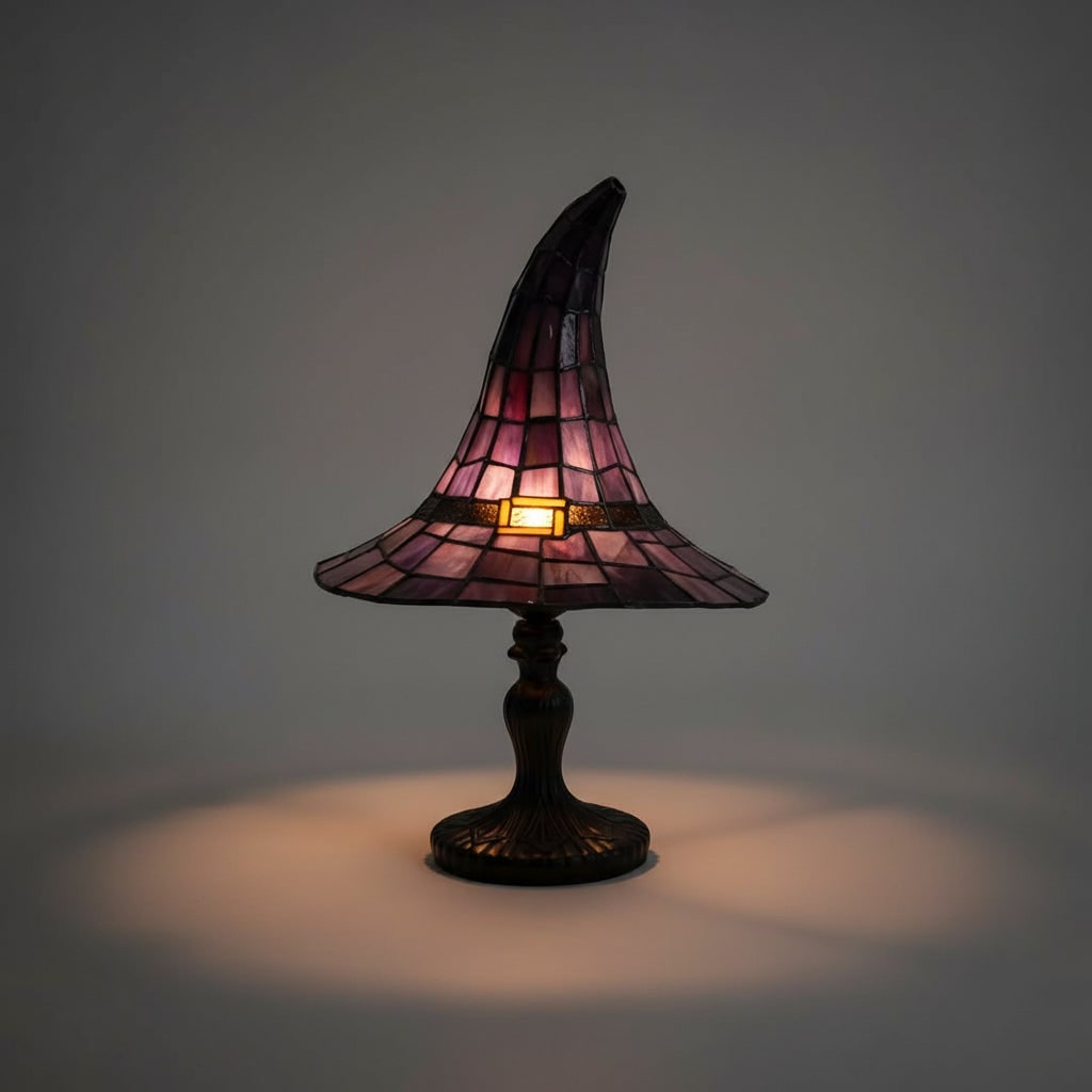 Halloween Stained Glass Table Lamp with Witch Hat Design and Tiffany Style Lampshade - Image 3