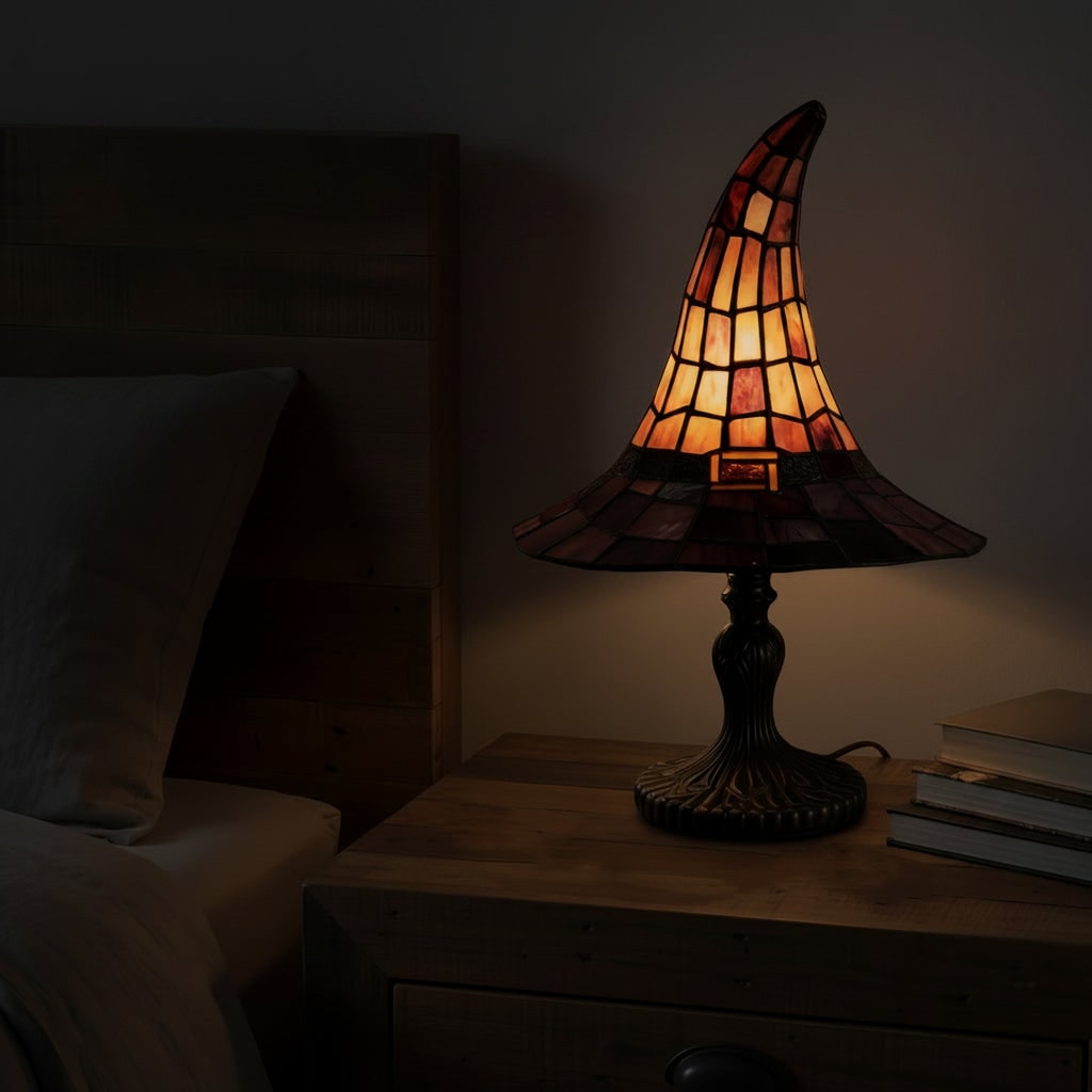 Halloween Stained Glass Table Lamp with Witch Hat Design and Tiffany Style Lampshade - Image 5