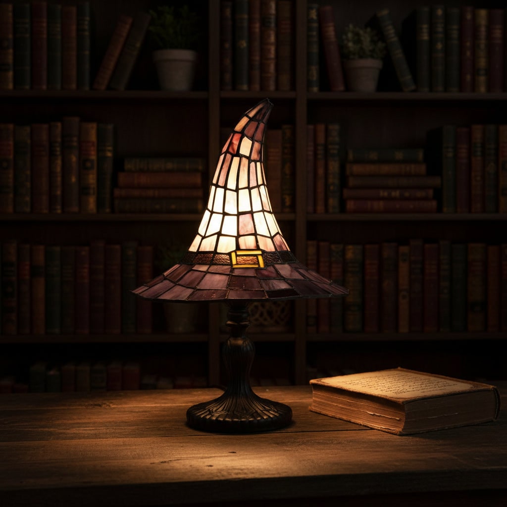 Halloween Stained Glass Table Lamp with Witch Hat Design and Tiffany Style Lampshade - Image 6