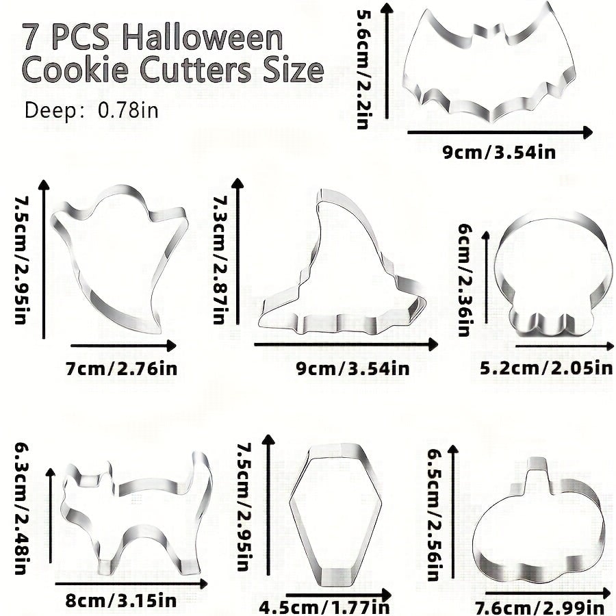 Halloween Stainless Steel Cookie Cutters Set with 7 Shapes Including Bat Ghost Pumpkin and Skull - Image 5