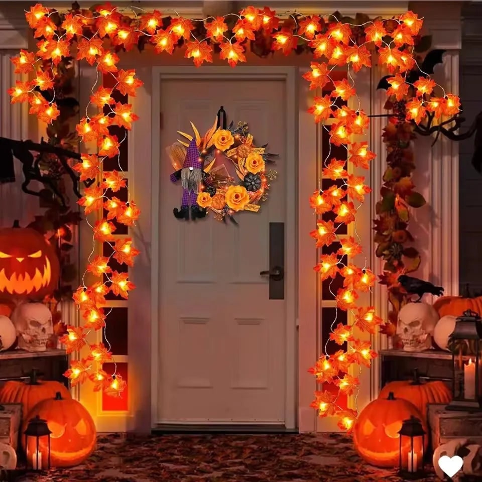Halloween String Lights Garland with Maple Leaf Operated Warm Amber Glow for Fall Party Decoration - Image 1