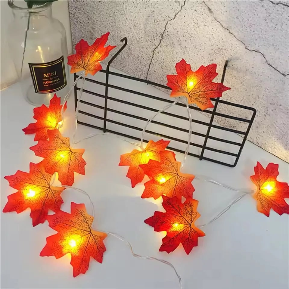 Halloween String Lights Garland with Maple Leaf Operated Warm Amber Glow for Fall Party Decoration - Image 3