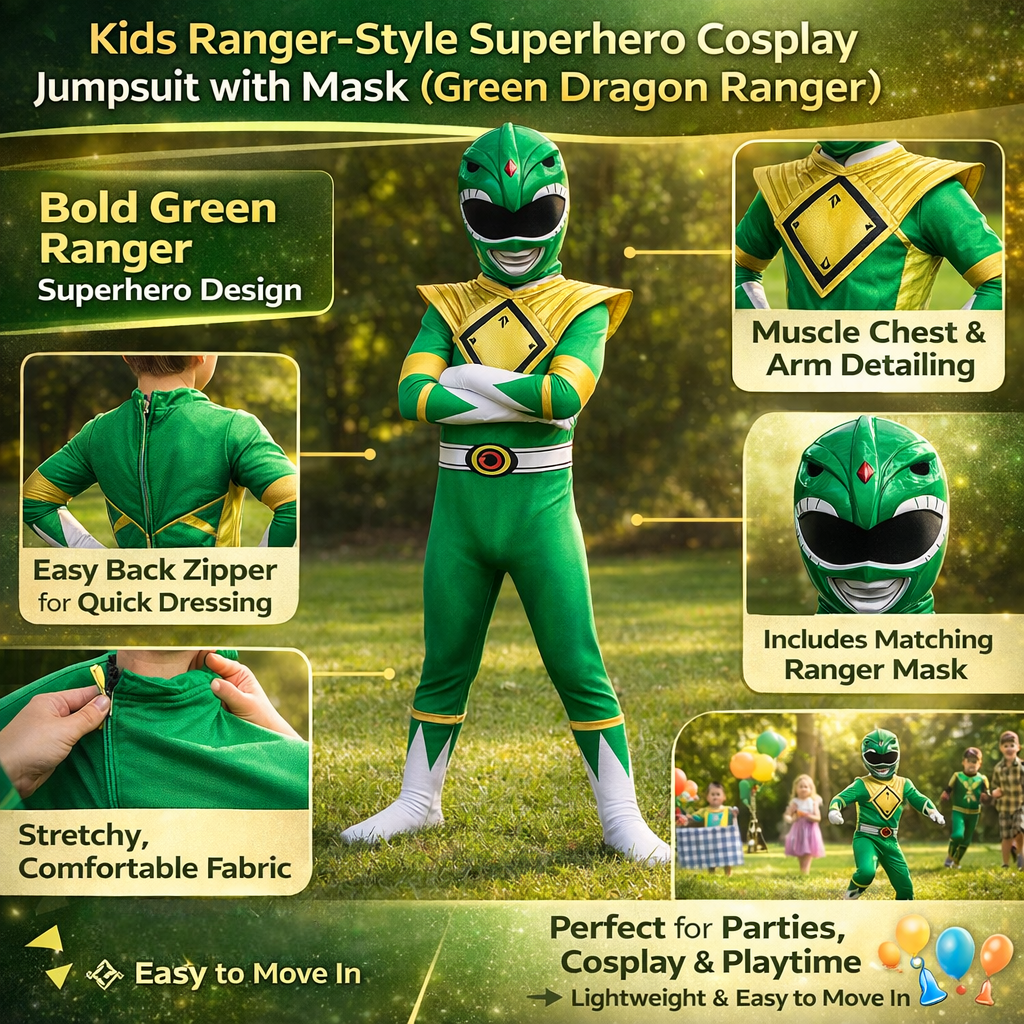 Halloween Superhero Park Ranger Costume Jumpsuit with Mask - Image 9