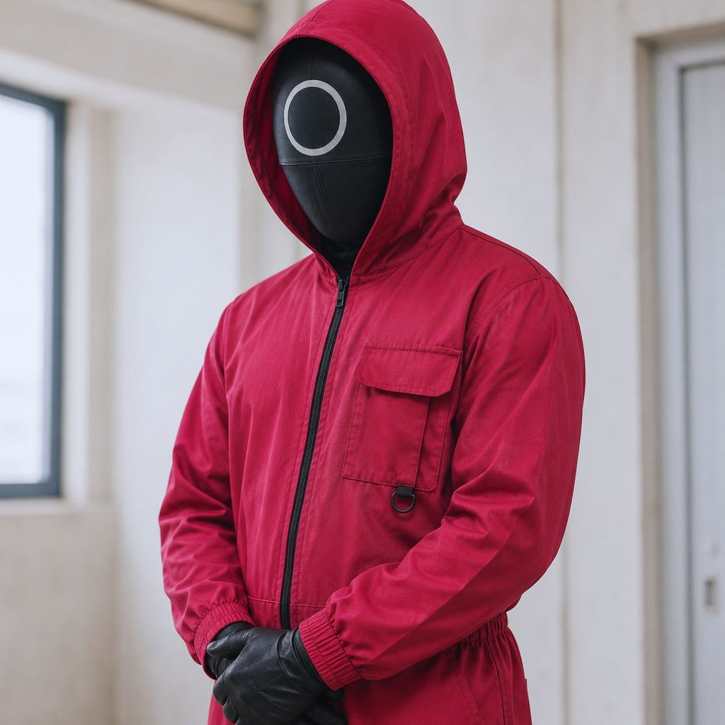 Halloween survival game Costume Jumpsuit Outfit with Hooded Design Guard Mask and Belt - Image 1