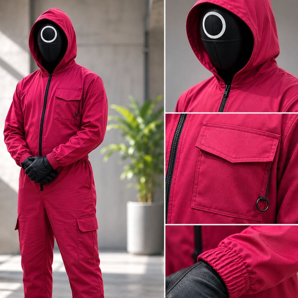 Halloween survival game Costume Jumpsuit Outfit with Hooded Design Guard Mask and Belt - Image 5