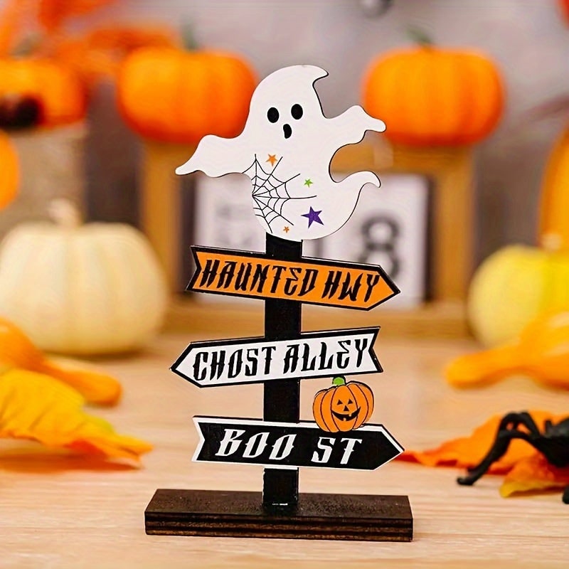Halloween Table Decoration with Directional Sign for Dining Room and Entryway Tabletop Decor - Image 1