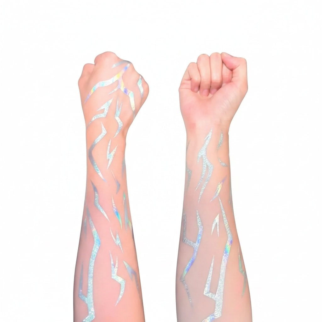 Halloween Temporary Tattoos Rub on Custom Removable with Holographic Lightning Bolt Iridescent - Image 2
