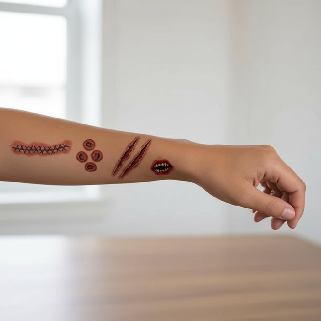 Halloween Temporary Tattoos with Realistic Wound Effects Waterproof Custom Design Sheet - Image 1