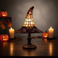 Halloween Tiffany Glass Witch Hat Table Lamp with Stained Shade and Bronze Base - Image 2