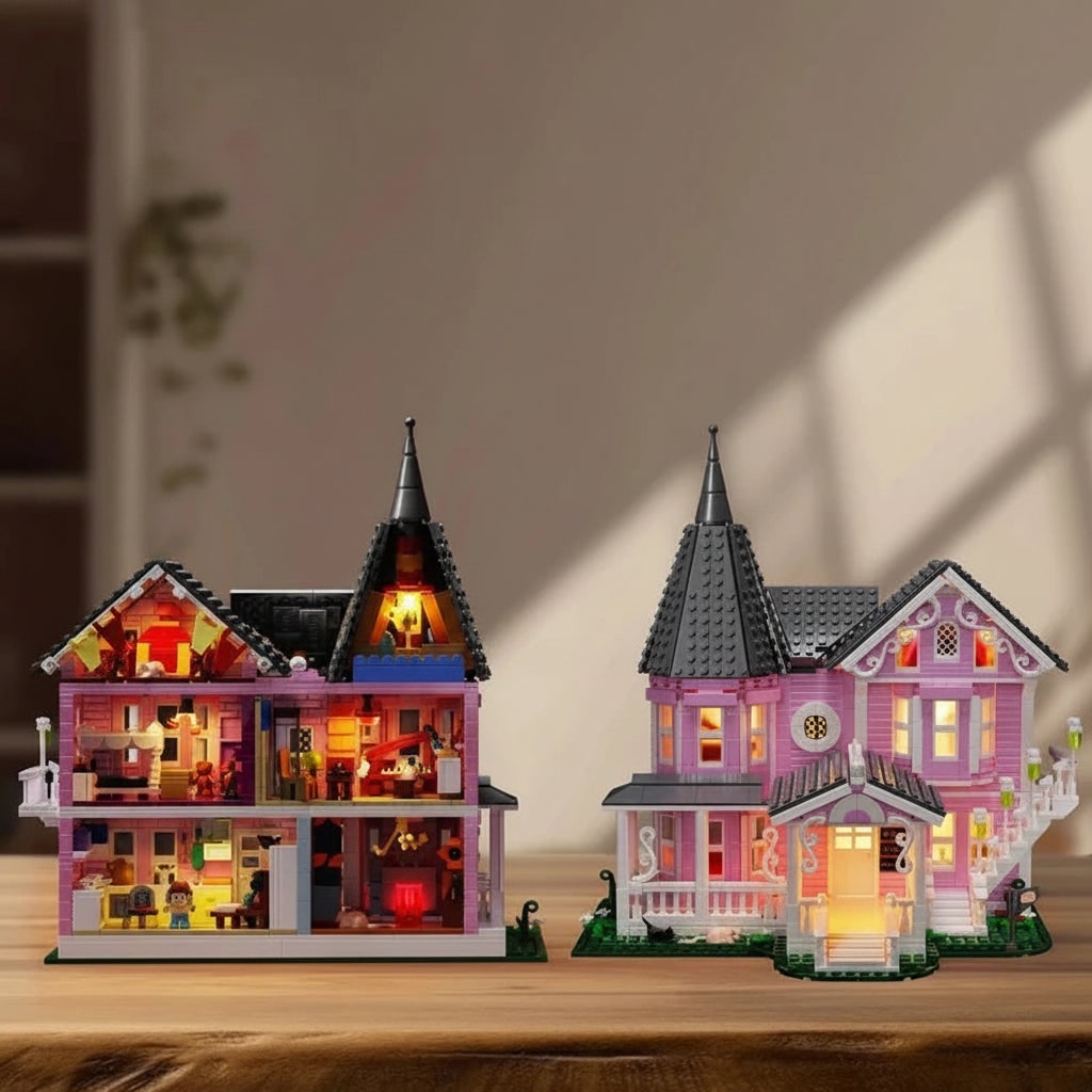 Halloween Tiny House Living Building Block Set with LED Lights for Children's Creative Play - Image 2