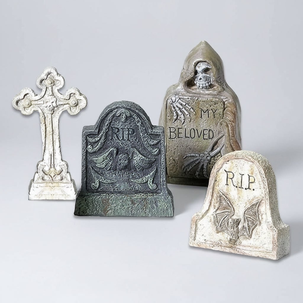 Halloween Tombstones and Graveyard Decorations Resin 4-Piece Set for Party and Tabletop Display - Image 3