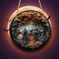 Halloween Wall Art Plaque with 3D Witch Relief and Autumn Leaves for Decor Panel - Image 1