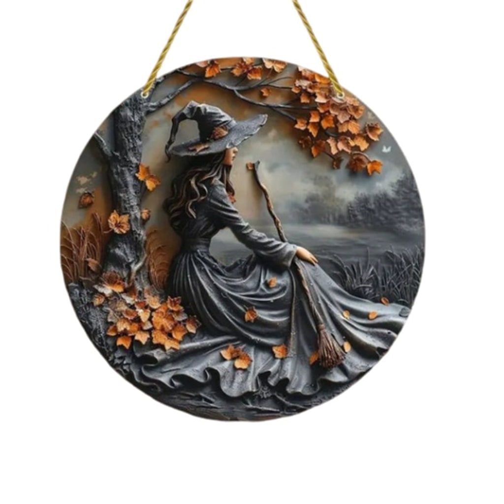 Halloween Wall Decor Panel with 3D Witch Relief Art for Bathroom Kitchen and Bedroom Wood - Image 3