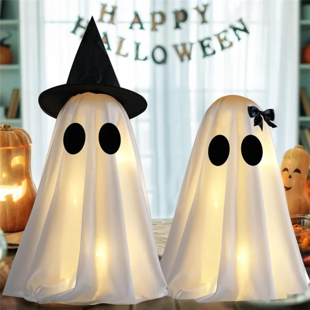 Halloween Warm White Lights Ghost Decor Set of Two Up Figures for Indoor Decoration Inflatable - Image 2