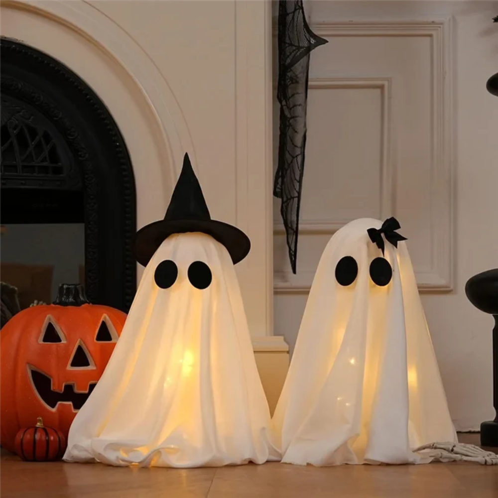 Halloween Warm White Lights Ghost Decor Set of Two Up Figures for Indoor Decoration Inflatable - Image 3