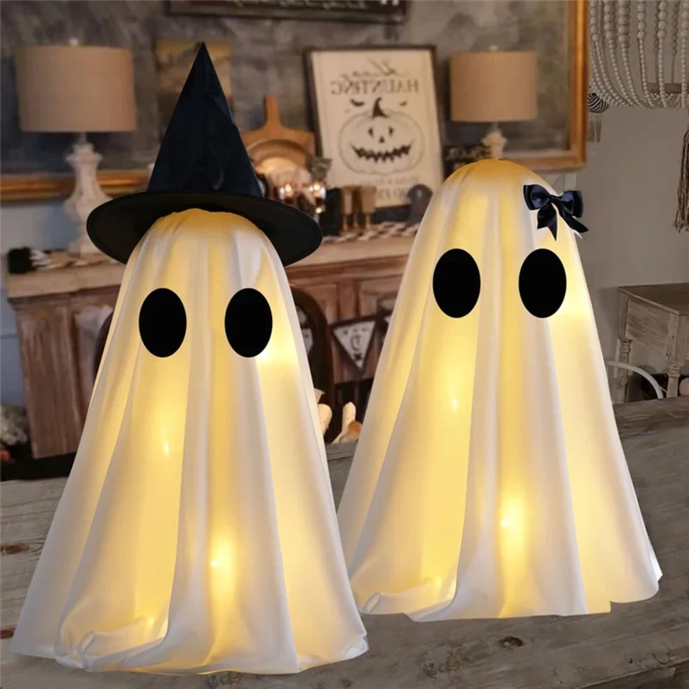 Halloween Warm White Lights Ghost Decor Set of Two Up Figures for Indoor Decoration Inflatable - Image 4