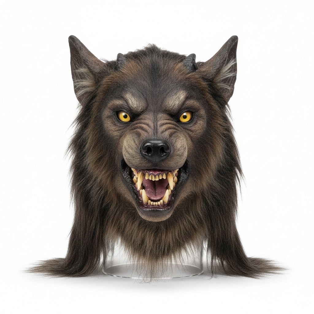 Halloween Werewolf Mask Realistic Wolf Costume with Fangs and Faux Fur Day Of The Dead - Image 3