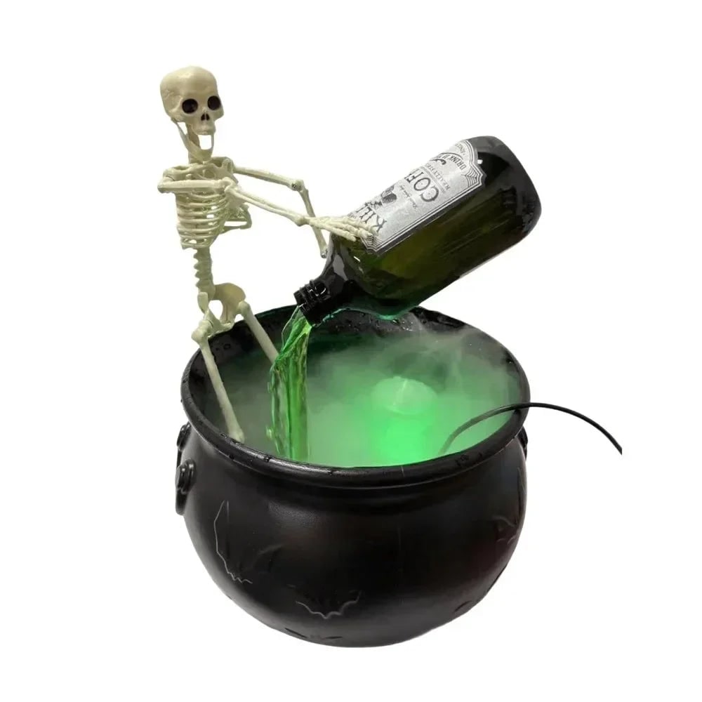 Halloween Witch Cauldron Decoration Fog Machine LED Lights and Floating Bottle Prop - Image 12