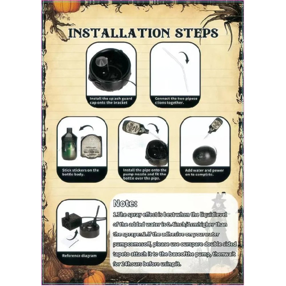 Halloween Witch Cauldron Decoration Fog Machine LED Lights and Floating Bottle Prop - Image 16
