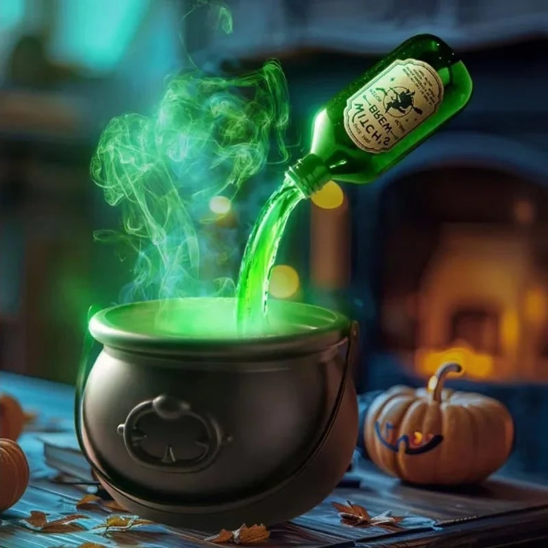 Halloween Witch Cauldron Decoration Fog Machine LED Lights and Floating Bottle Prop - Image 17