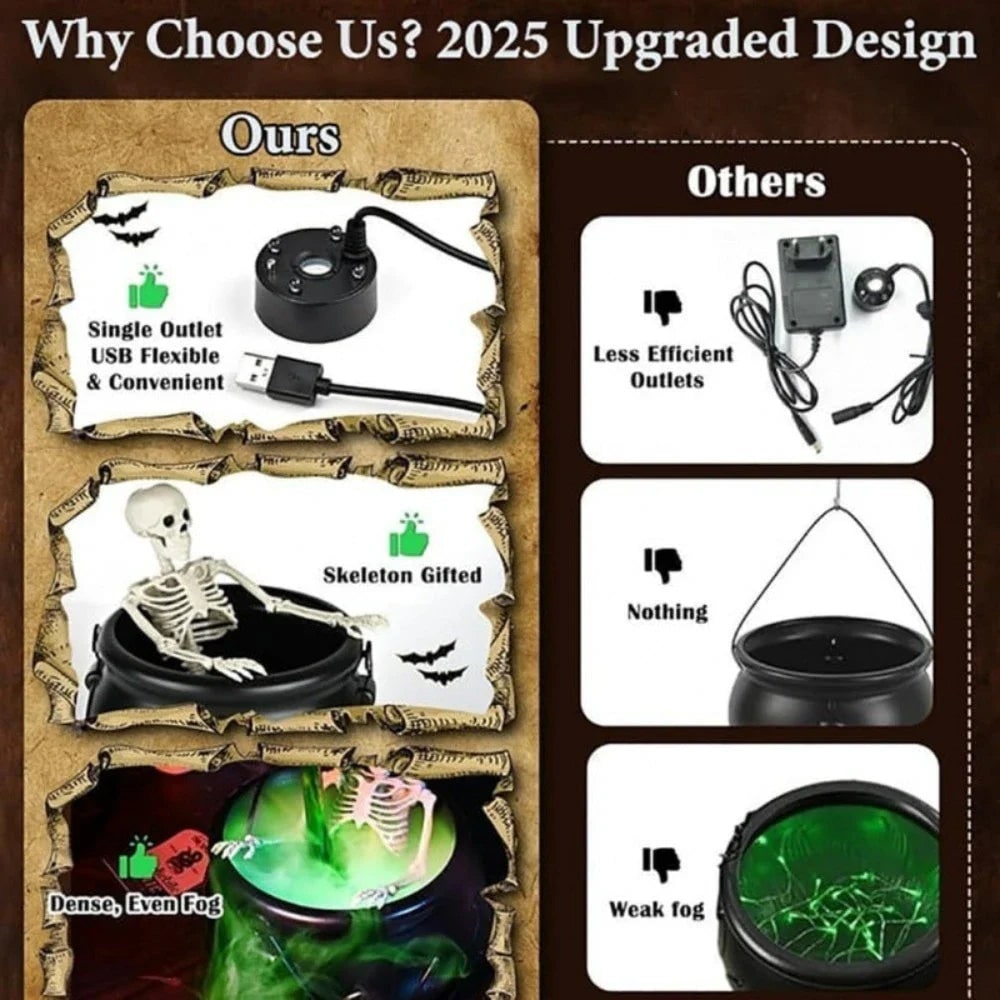 Halloween Witch Cauldron Decoration Fog Machine LED Lights and Floating Bottle Prop - Image 6