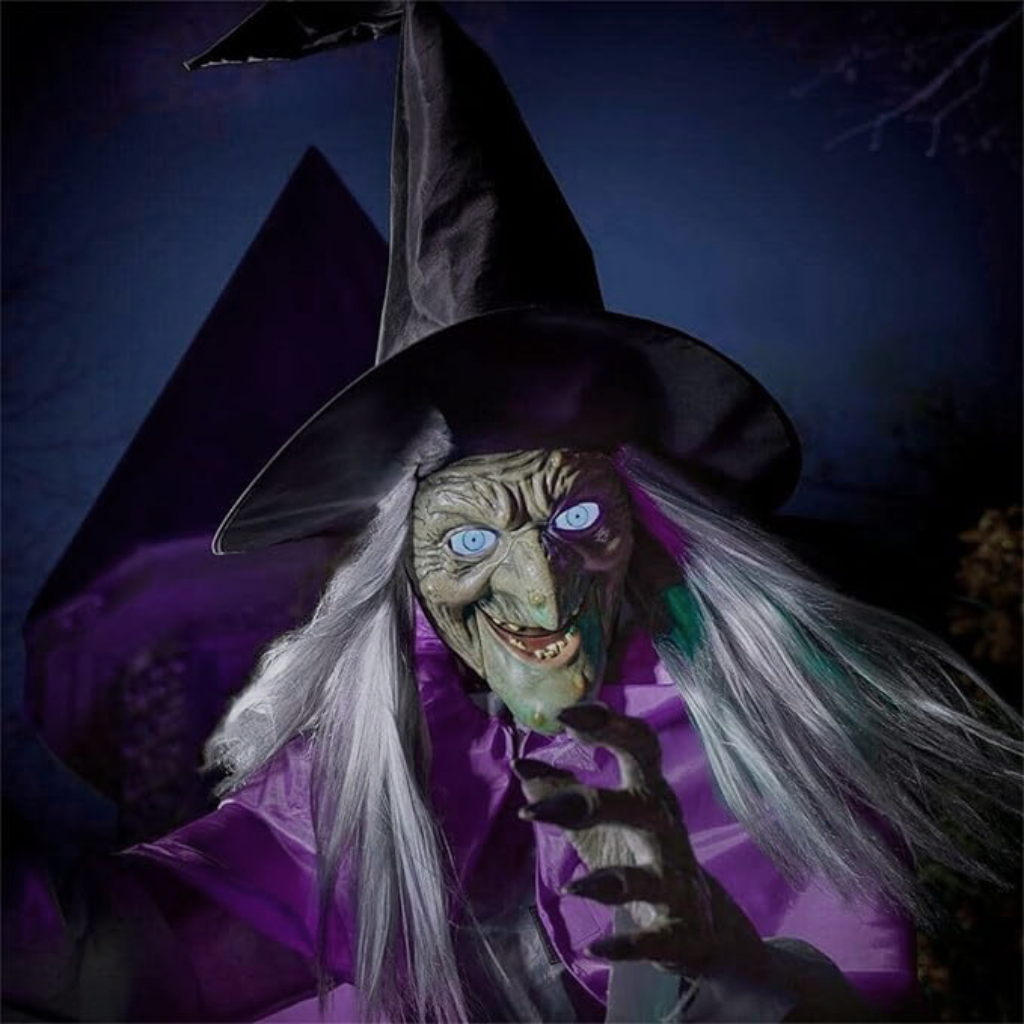 Halloween Witch Decor Large Outdoor Prop with Glowing Eyes and Broomstick for Scary Yard Decoration - Image 2